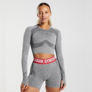 Gymshark Flex long sleeve crop top in charcoal/teal
